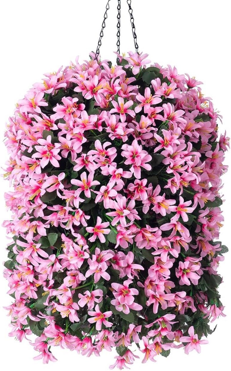 Artificial Faux Hanging Outdoor Plants Flowers Basket for Spring Autumn Decoration